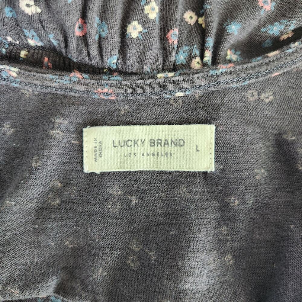 Lucky Brand Grey Ditsy Floral Smocked Tiered Tank Sundress Cotton A Line L - Picture 6 of 11